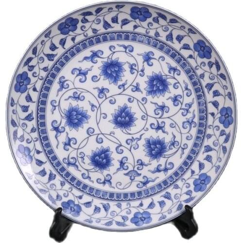 Chinese Old Porcelain Blue And White Twig And Lotus Pattern Appreciation Plate
