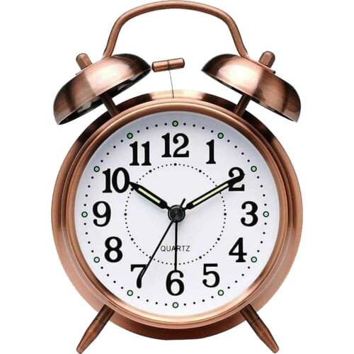 3 Inch Classical Alarm Clock Vintage Silent Pointer Clocks Round Number Dual Bell Loud Alarm Clock Night Light Home Decoration