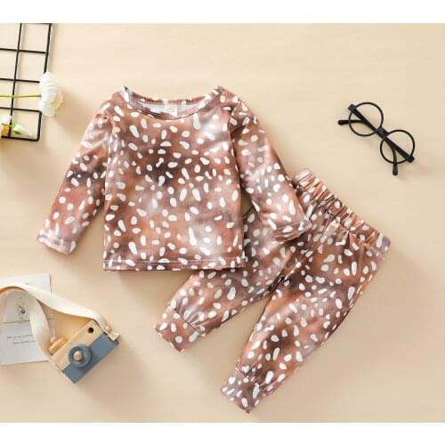 FOCUSNORM 2pcs Toddler Kids Girls Boys Clothes Sets Leopard Tie- Dye Printed Long Sleeve Pullover Tops Pants 0-4Y