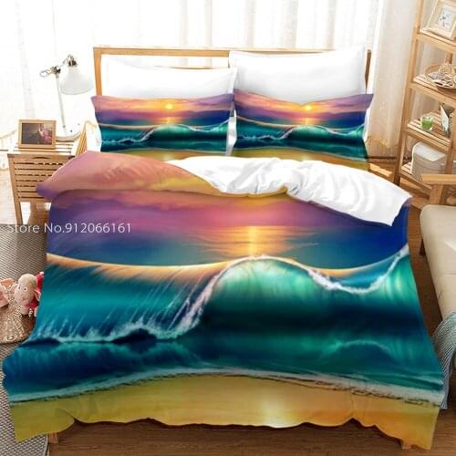 Beach Sunlight Landscape Bedding Sets Duvet Cover Twin Full Queen King Size Microfiber Fabric Bed Cover Soft Comforter Bedcloth