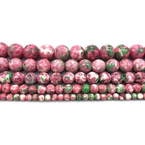 29 colors Natural Stone Rain Flower Stone Beads Round Loose Beads 4 6 8 mm 12mm DIY Necklace Bracelet Jewelry Making Accessories