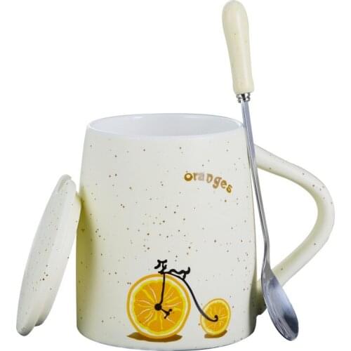 Gypsophila Mug with Lid Spoon Coffee Cup Creative Bicycle Pattern Office Fashion Couple Cup Water Cup