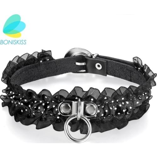 Boniskiss Fashion Sexy Punk Gothic Lace Leather Choker Necklace Spike Rivet Buckle Collar Funky Torques Necklace Jewelry