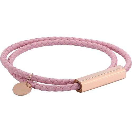 Fashion Simple Jewelry Pink Double Leather Bracelet for Women Men Stainless Steel Magnetic Buckle Couples Bracelets PD0703