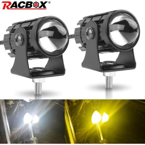 Motorcycle Led Headlight Spotlights Dual Color Fog Lamp Projector Lens Car ATV Scooter Cafe Racer Light Auxiliary Fog Lights