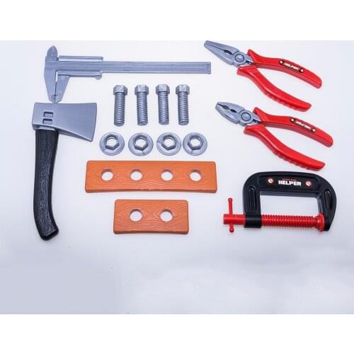 Repair Tool Set Pretend Toy 15PCS DIY Building Kits Children Indoor Simulation axe pliers ruler Plastic Toy for boys at home
