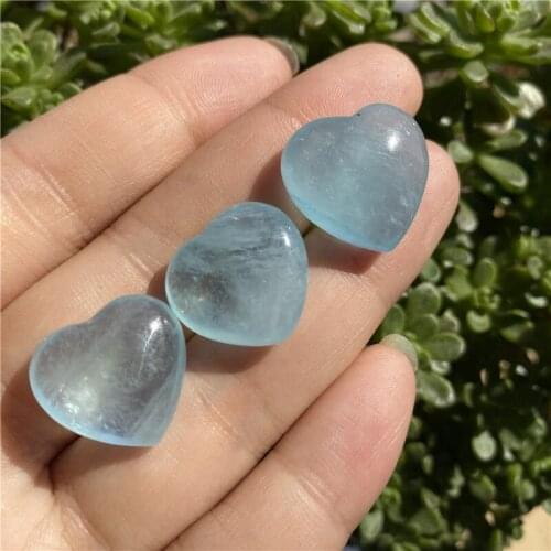 Natural Aquamarine Love Heart DIY Pendant Fashion Crystal Quartz For Gift 1pcs