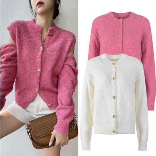 New Korean The Detachable Sleeve Pink White Cardigan Sweater O-Neck Chic High Street Top Winter Tide Brand Women Coat Clothes