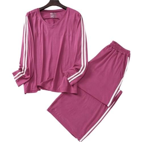 Fat MM Wear Pajamas Set Long Sleeve Trousers Modal Comfortable Sleepwear Women Autumn Winter Nightwear Suit Homewear Pijamas