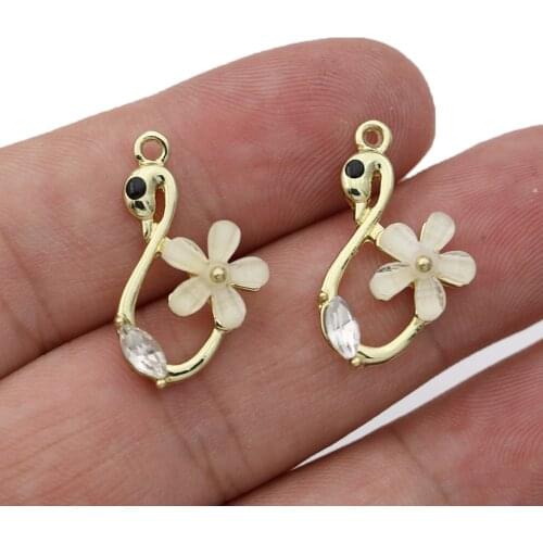 6Pcs Gold Color Flower Crystal Swan Charm Pendant for Jewelry Making Earrings Bracelet Necklace Accessories DIY Craft Findings