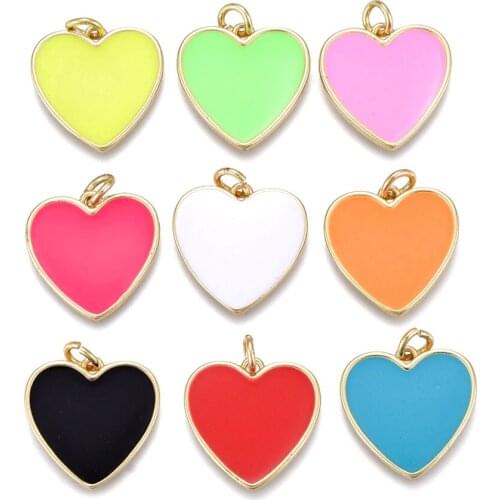 5pcs Brass Enamel Heart Pendants Mix Color for jewelry making Bracelet Necklace Dangle Earring DIY Decor Accessories