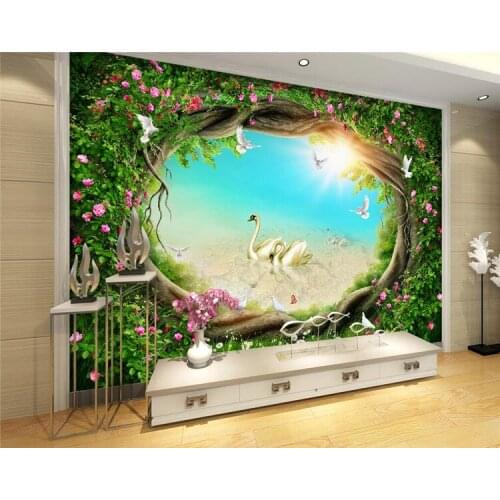 Custom Photo Wallpaper 3D Fantasy Fairy Tales Forests Swan Mural Living Room TV Background Wall Painting Kids Bedroom Wallpaper