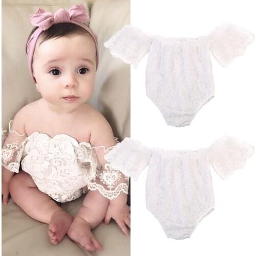 Pudcoco Newborn Baby Girl Clothes Lovely Lace Flower Off Shoulder Bodysuit Jumpsuit Outfit Sunsuit
