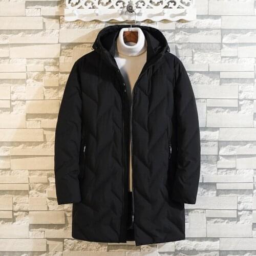 8XL 7XL 6XL Men Down Hooded Coat with Slant Pocket Mens Down Filling Puffer Coat with Lined Hood Zip at Hem with Inner Pocket