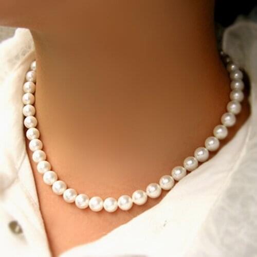 Romantic Elegant White 8 mm Diameter Pearl Necklace for Women Men Girls Teens Wedding Banquet Necklaces 2021 Trend New Arrival