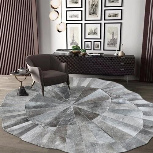 European Type Grey Cowhide Rug Carpet Patchwork Irregular Real Skin Handmade Mat Luxury Bedroom Decor