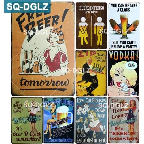 [SQ-DGLZ] New Free Beer Tin Sign Bar Wall Decor Beer Zone Club Metal Crafts Home Decor BEER Hours Painting Plaques Art Poster