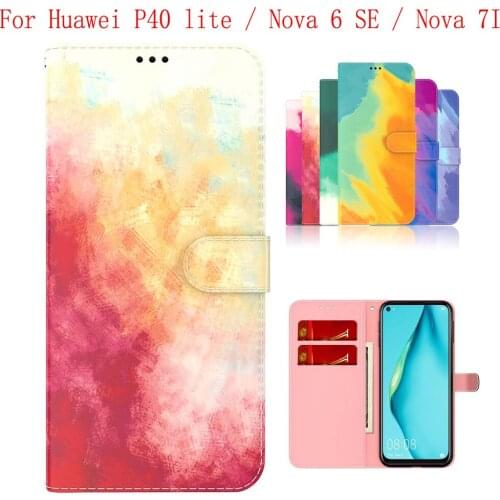 Sunjolly Case for Huawei P40 lite Nova 6 SE Nova 7I Wallet Stand Flip PU Phone Case Cover coque capa Case Cover
