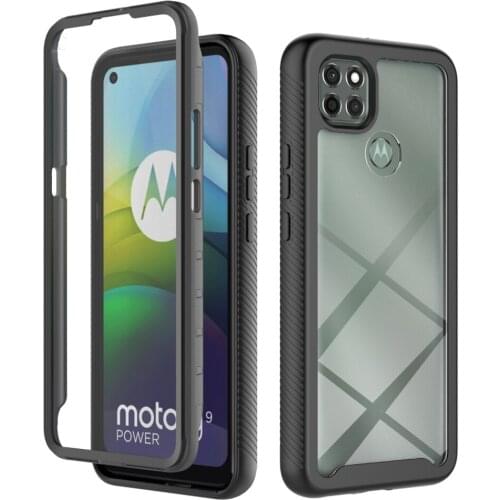 Heavy Duty Full Protection Shockproof Case For Motorola Moto G9 Power Soft TPU + PET Front Film Transparent Acrylic Back Cover