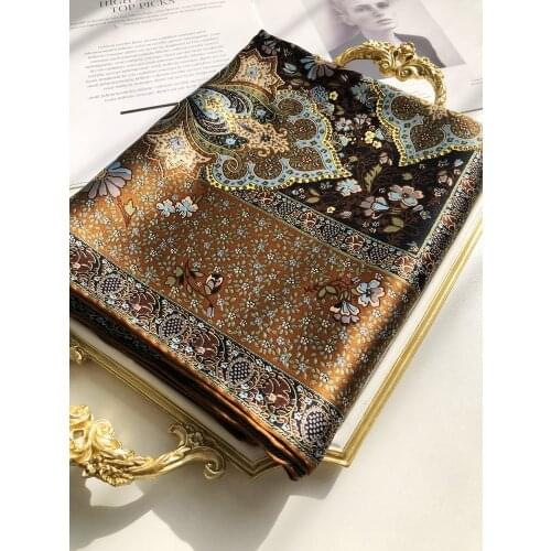 Heavy silk scarf women retro golden brown spring and autumn wild 140cm silk square scarf shawl dual-use