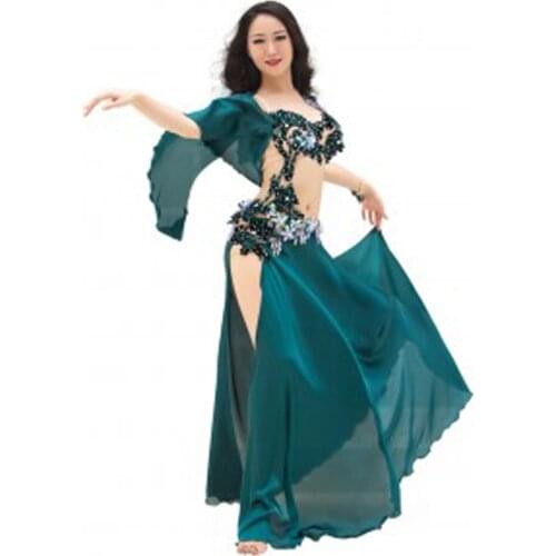 2019 Female hand-made Top-Grade Oriental Dance Costume Suits for Stage Sexy Bellydance Training Clothes Bra+Skirt 2pcs M/L