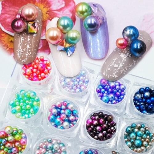 New 12 boxes/set Nail art Mermaid Symphony Pearls set 3d ball pearls 12 colors mixed Japanese style Nail Art DIY Decoration kit