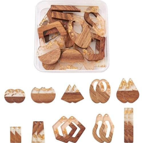 20Pcs Resin Wooden 10 Styles Gold Teardrop Rectangle Rhombus Flat Round Geometry Vintage Resin Wood Pendants Earring Making Kits