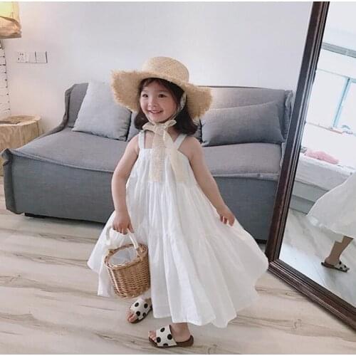 2021 Summer Baby Girls White Long Beach Holiday Dress, Princess Kids Sweet Clothing Wholesale 6 pieces/lot