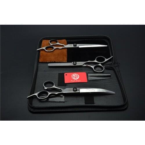 3Pcs Set 3001-Z# 7'' Animal Hairdressing Scissors Bent Down Curve + Cutting + Thinning Shears Dogs Cats Pets Hair Scissors Suit