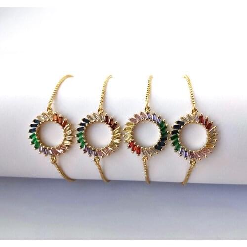 5 Pcs Circle Charm Bangle Pave Rainbow Cubic Zirconia Stone Round Crystal Chain jewelry bracelet for women girl gift BG297