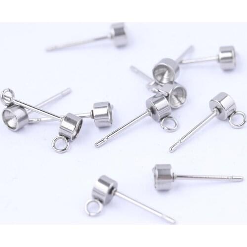 50pcs 4mm Dia Post Earring Connector Findings With Loop Diy Stainless Steel Findings For Jewelry Making Supplies