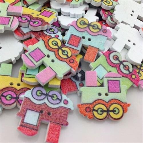 50pcs White Train Wood Buttons 25mm 2 Holes Sewing Craft Mix Lots WB304