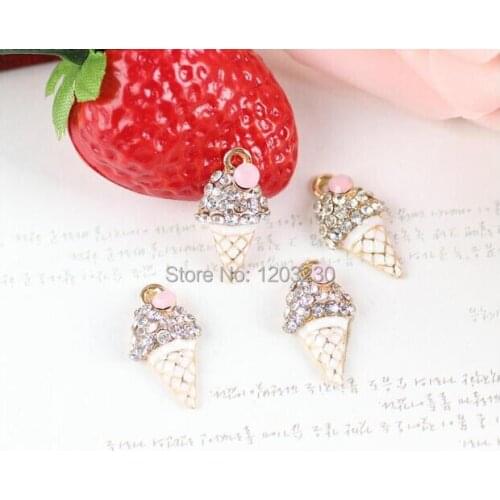 Free shipng New Fruit/glass stone decoration alloy drop oil gold-color Cartoon Ice cream charms diy earring/bracelet pendants
