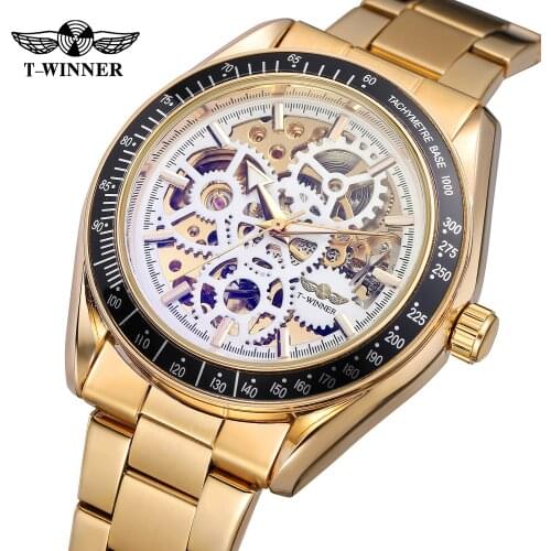 Winner Top Brand Montre Homme Black Retro Casual Mens Watches Top Brand Luxury Full Steel Skeleton Mechanical Man Business Watch