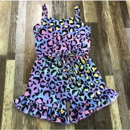 Popular Kids summer Clothing Little Baby girl condole belt lovely color stripe leopard grain fastens belt lace jumpsuit