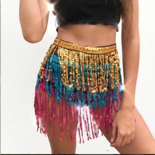 European Sexy Women MIni Short Skirt Bling Sequined Fringe Skirt Party Show Prom Night Club Costume Female Adjustable Skirt 2020