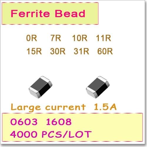 JASNPROSMA 0603/1608 100MHZ 4000PCS 1.5A Large current SMD Ferrite Bead 0R 7R 10R 11R 15R 30R 31R 60R 25% OHM FB High quality