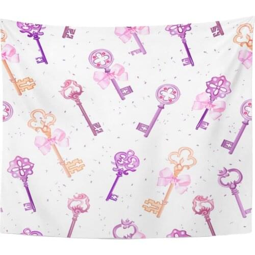 Tapestry Beige Pattern Medieval Keys Pink Bows Speckled Purple Cute Tapestries Wall Hanging for Living Room Bedroom Dorm