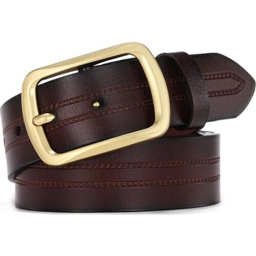 [HIMUNU] Luxury Genuine Leather Men Belt Fashion Brand Alloy Metal Pin Buckle Designer Cowskin Strap Male for Jeans Waistband