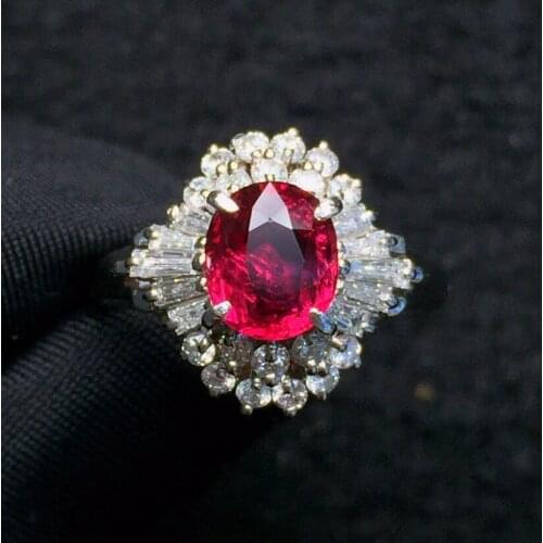 Fine Jewelry Pure 18 K White Gold Real 100% Natural Red Ruby 1.37ct Diamonds Jewelry Females Rings for Women Fine Ring
