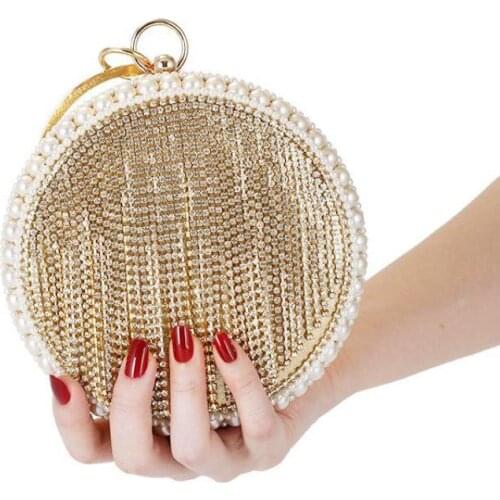 Round Dinner Bag Women Small Rhinestone Evening Dress Bag Banquet Diamond Bracelet Ball Holding Handbag