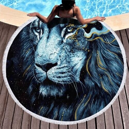 3D Lion Tiger Round Beach Mat Towel Animal Large Giant Bath Shower Towel Microfiber Beach Cover Up Bedspread Blanket Child Adult