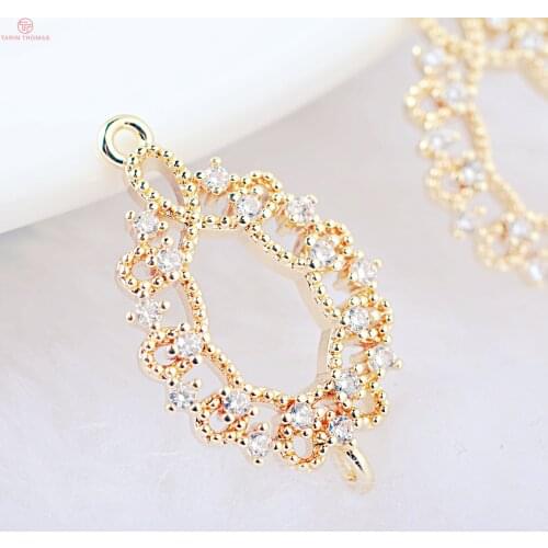 4PCS 22x14MM 24K Gold Color Plated Brass with Zircon Flower Connector Pendants Charms Diy Jewelry Findings Accessories