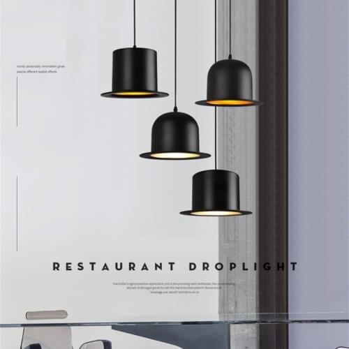 American Industrial Hat Chandelier Clothing Shop Cafe Creative Single Head Chandelier Restaurant Bar Chandelier Lampshade Black