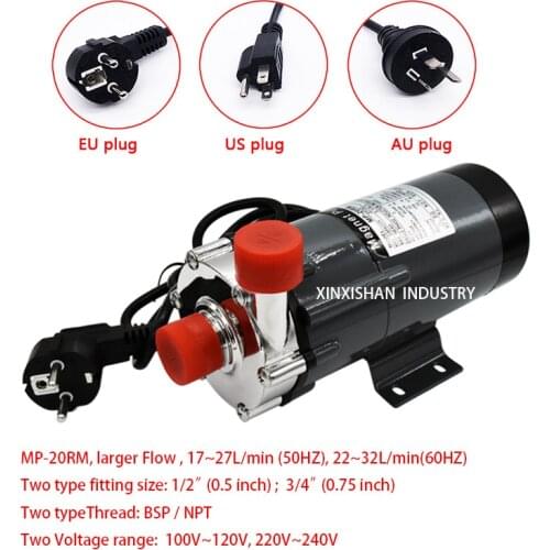 304 Stainless steel Pump MP-20R, Food grade Home brew pump beer brewing magnetic pump High temperature 140 C 1/2" 3/4" BSP/NPT