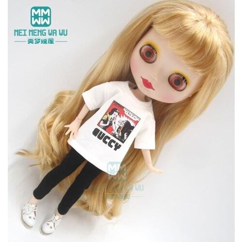Blyth clothe fashion White T-shirt casual suit leather shoes for Blyth Azone 1/6 doll accessories
