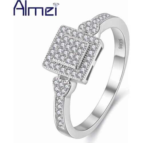 Square Fashion Engagement Ring Silver CZ Zircon Jewelry for Women Stone Nuevos Anillos Crystal Rigns Anel Bijoux Almei Y010