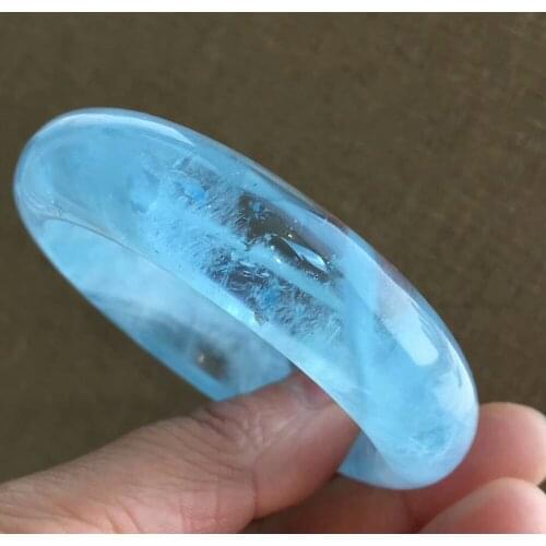 Genuine Natural Blue Aquamarine Gemstone Crystal Woman Bangle 17x10mm Beads Bracelet Inner Diameter 56mm AAAAAA