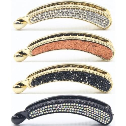 New Vintage 2019 Korean Crystal banana clip Women Girls hairpin horsetail buckle clip rhinestones Hair Styling Accessories