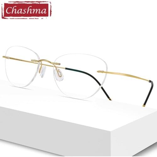 Chashma Rimless Spectacles Titanium Men Ultra Light Cat Eye Glasses Diamond Trimmed Spectacle Frames Women Sunglasses Tint Lens